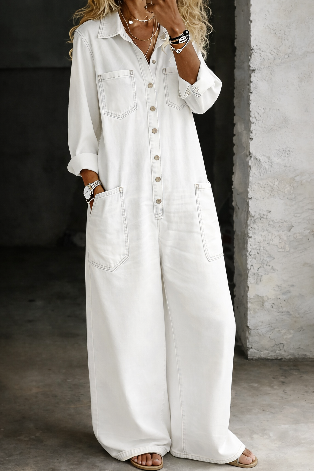 Charlotte Women's Jumpsuit in Denim with Wide Legs and Pockets, photo 5