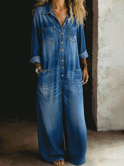 Charlotte Women's Jumpsuit in Denim with Wide Legs and Pockets, photo 6