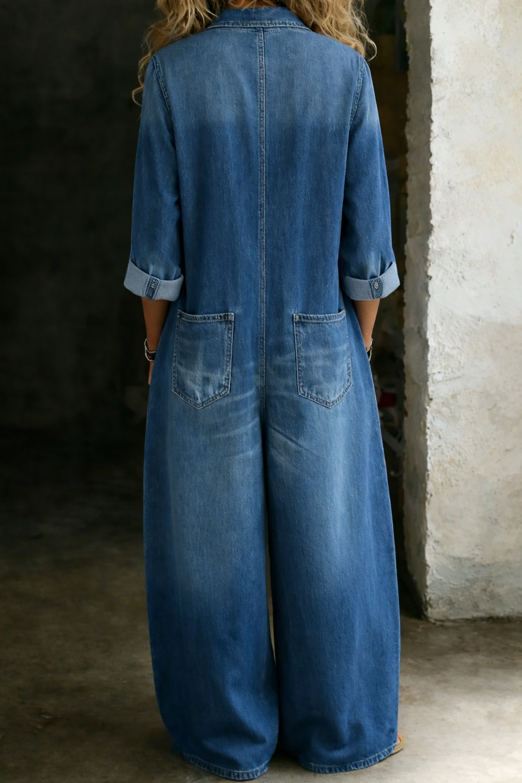 Charlotte Women's Jumpsuit in Denim with Wide Legs and Pockets, photo 7