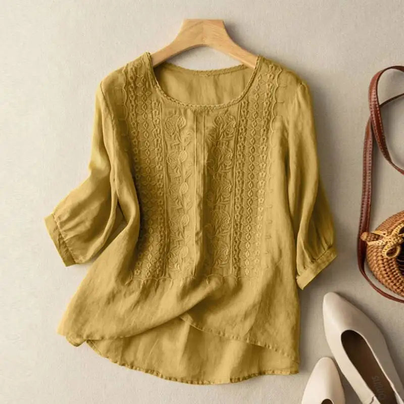 Clara Women's Blouse with a Round Neck with Three-quarter Sleeves and Embroidery, photo 1