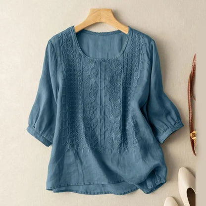 Clara Women's Blouse with a Round Neck with Three-quarter Sleeves and Embroidery, photo 3