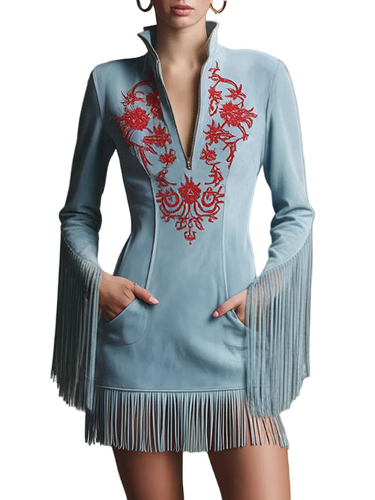 Daphne Women's Dress in a Suede Look in a Long Cut with Fringing, photo 1