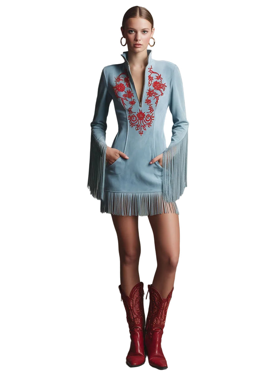 Daphne Women's Dress in a Suede Look in a Long Cut with Fringing, photo 4