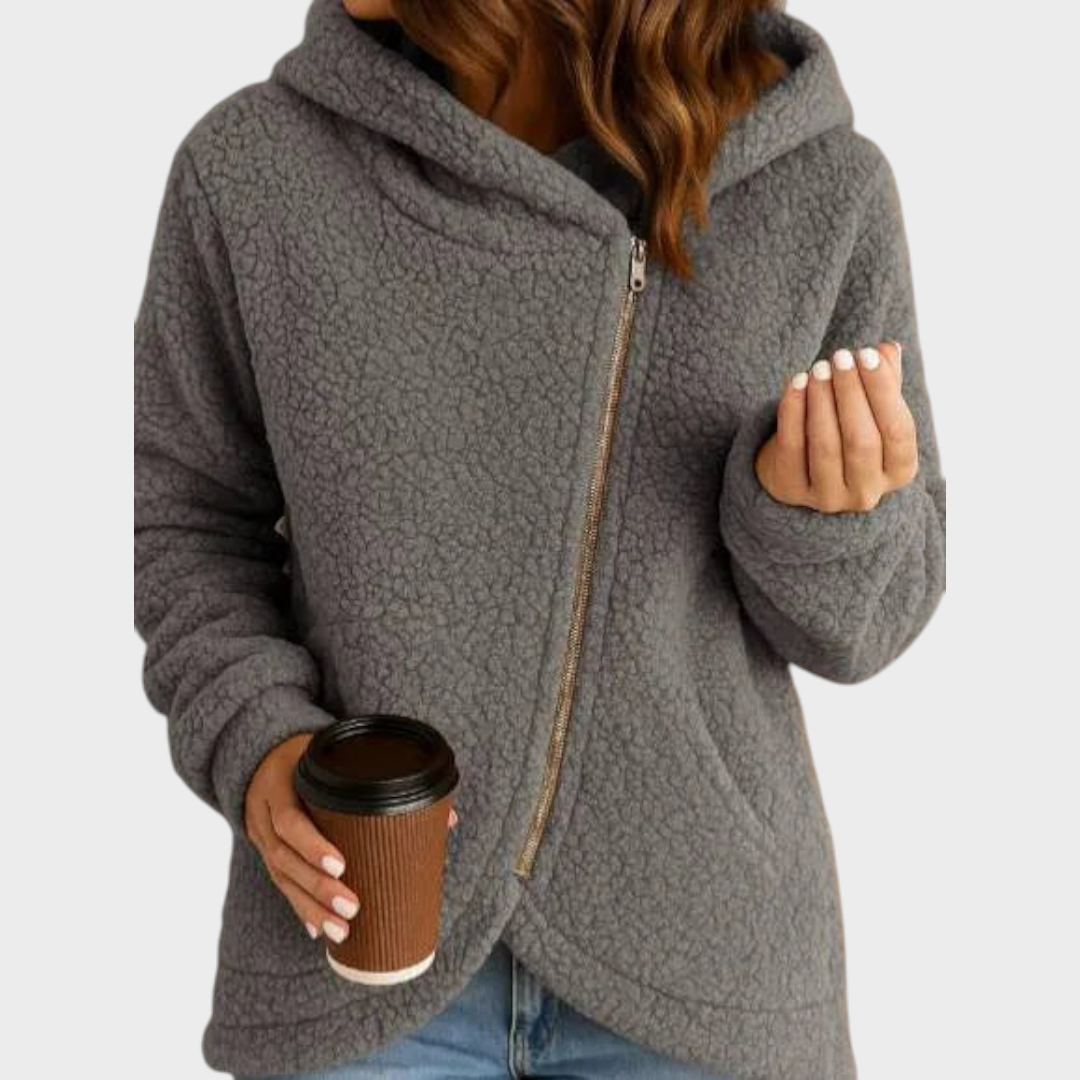 Dorothy Women's Sweatshirt in Teddy Fabric with a Hood and an Asymmetric Cut, photo 1