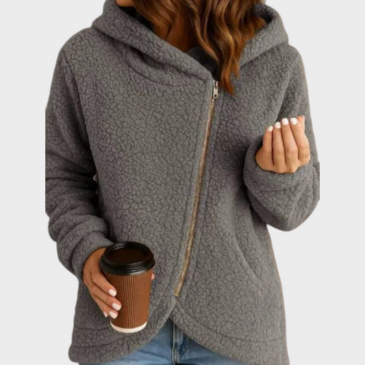 Dorothy Women's Sweatshirt in Teddy Fabric with a Hood and an Asymmetric Cut, photo 1