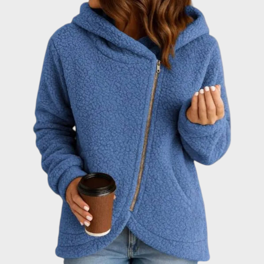 Dorothy Women's Sweatshirt in Teddy Fabric with a Hood and an Asymmetric Cut, photo 2