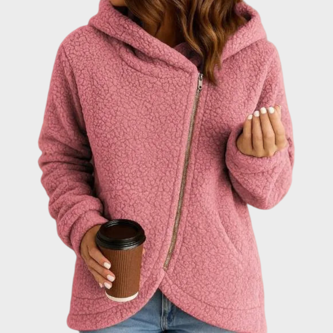 Dorothy Women's Sweatshirt in Teddy Fabric with a Hood and an Asymmetric Cut, photo 3