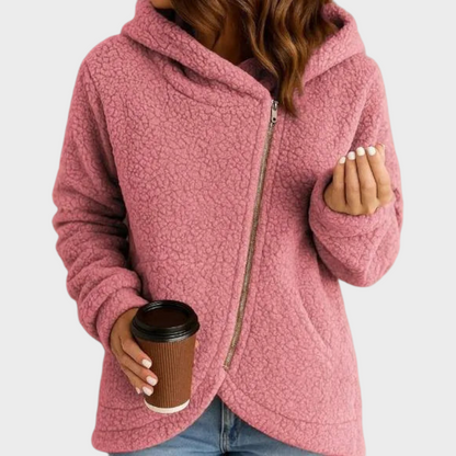 Dorothy Women's Sweatshirt in Teddy Fabric with a Hood and an Asymmetric Cut, photo 3