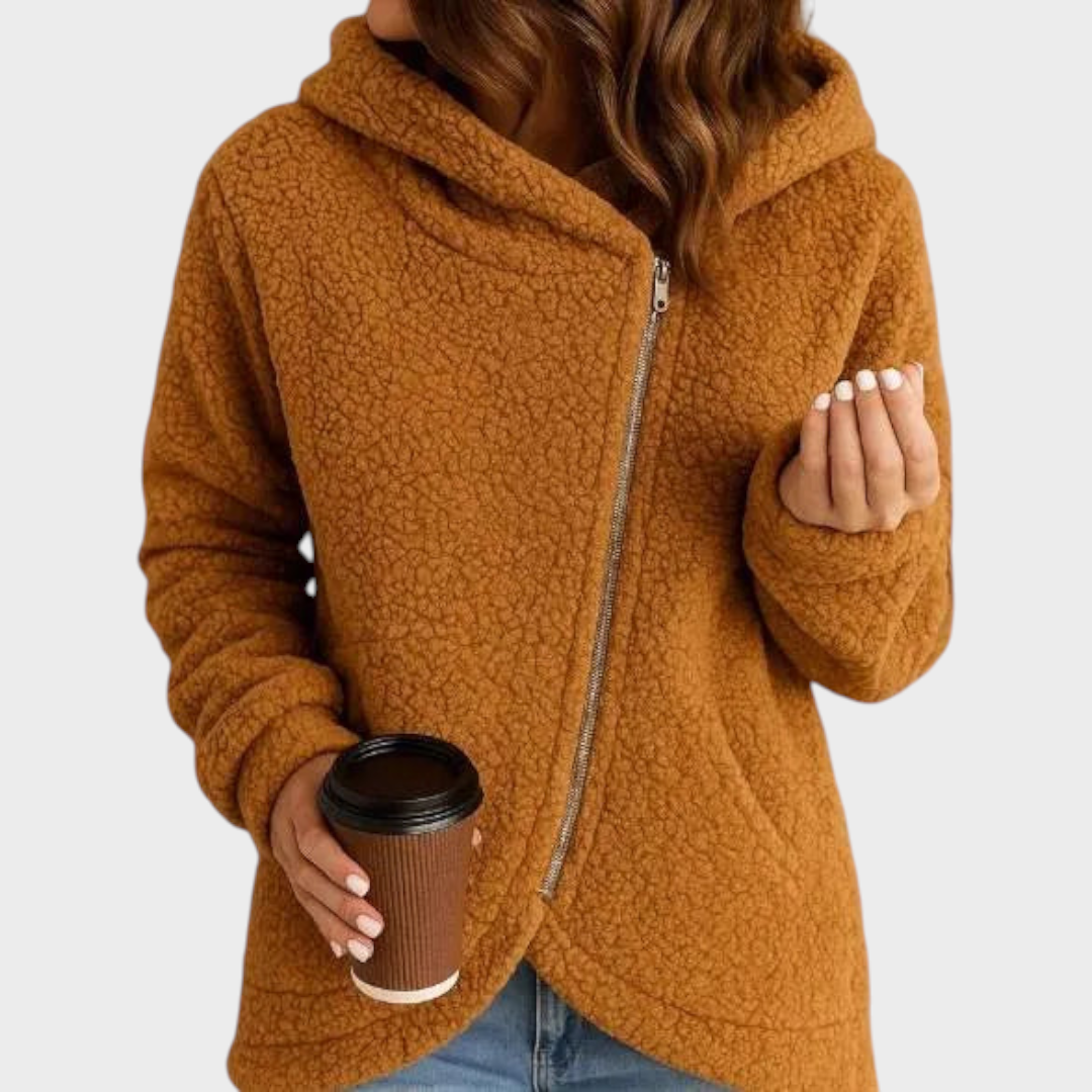 Dorothy Women's Sweatshirt in Teddy Fabric with a Hood and an Asymmetric Cut, photo 4