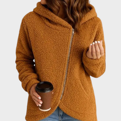 Dorothy Women's Sweatshirt in Teddy Fabric with a Hood and an Asymmetric Cut, photo 4
