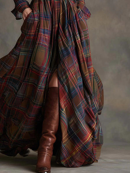 Eden Women's Dress with a Belt in Maxi Length and a Check Pattern, photo 5