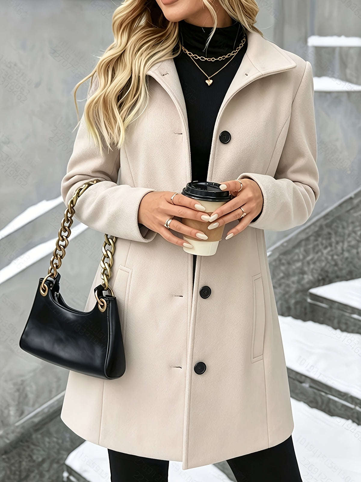 Elaine Women's Coat with Lapels with Buttons with Long Sleeves in Grey, photo 6