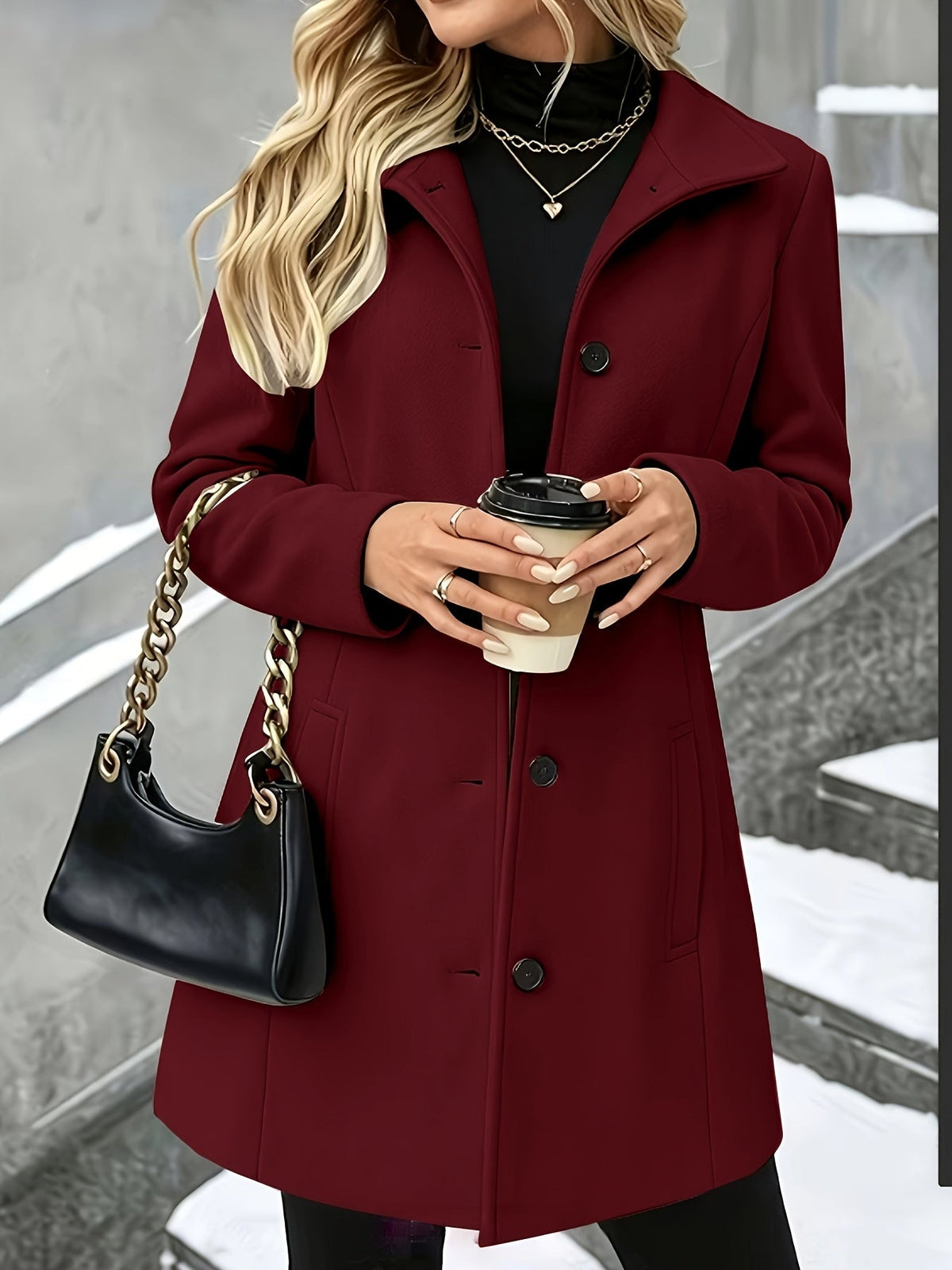 Elaine Women's Coat with Lapels with Buttons with Long Sleeves in Grey, photo 7