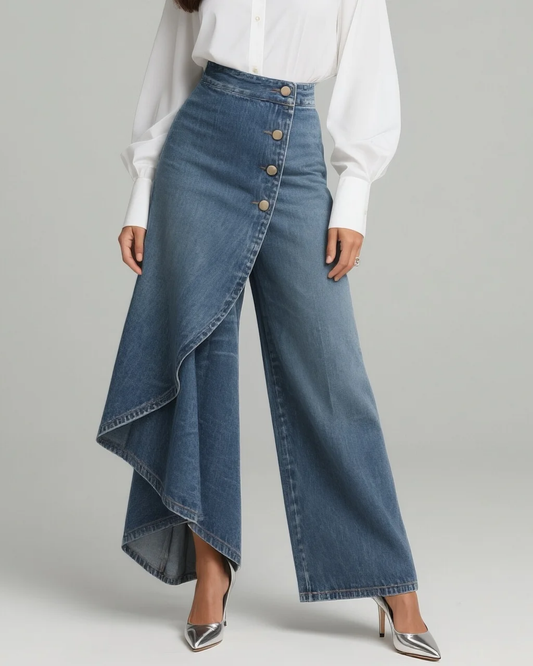 Eliza Women's Trousers in Denim with Wide Legs, photo 1