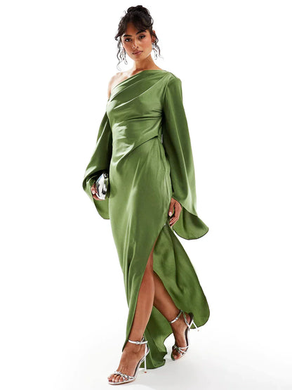 Ellen Women's Dress in Satin in Maxi Length with an Asymmetric Cut, photo 1