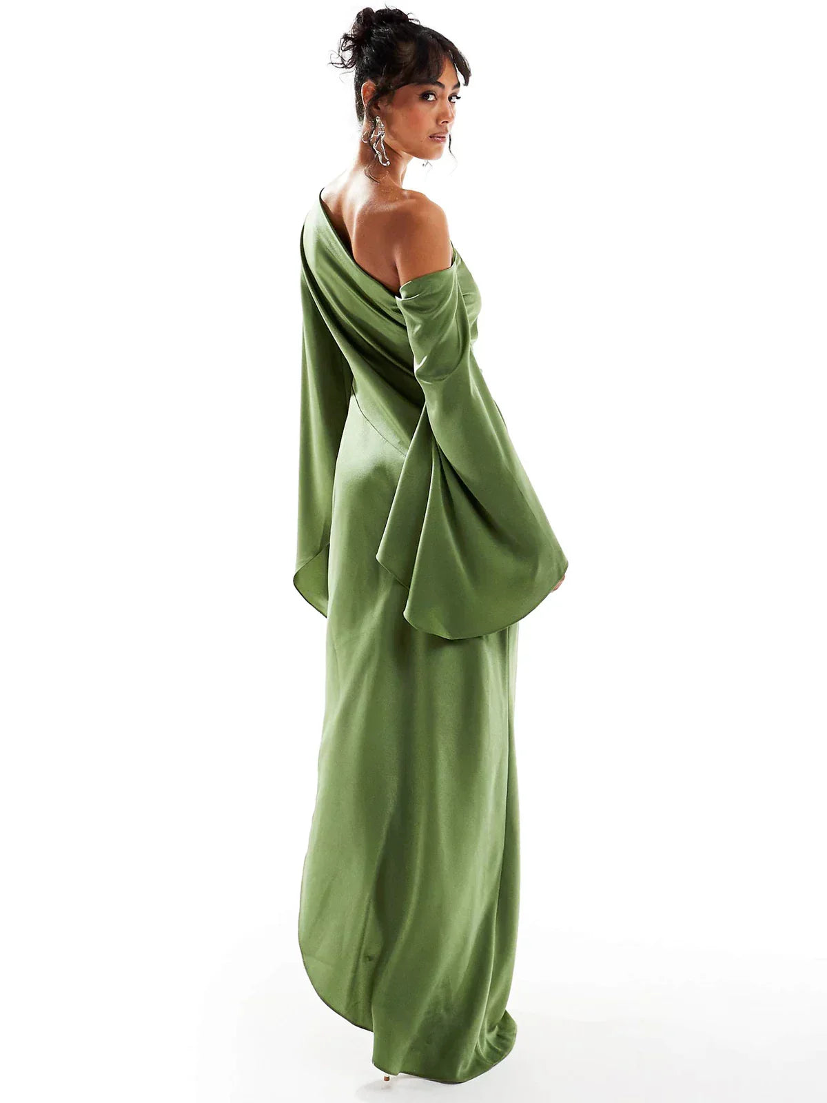 Ellen Women's Dress in Satin in Maxi Length with an Asymmetric Cut, photo 2