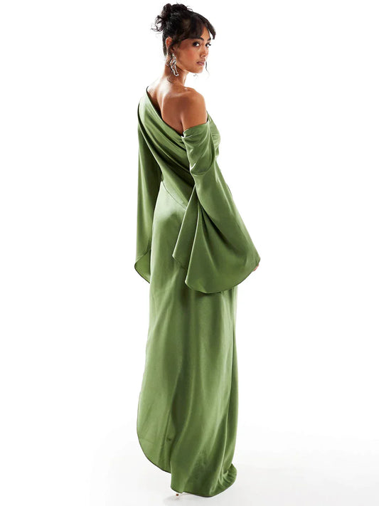Ellen Women's Dress in Satin in Maxi Length with an Asymmetric Cut, photo 2