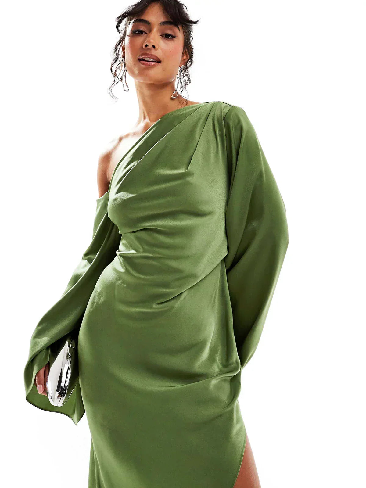 Ellen Women's Dress in Satin in Maxi Length with an Asymmetric Cut, photo 3