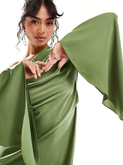 Ellen Women's Dress in Satin in Maxi Length with an Asymmetric Cut, photo 4