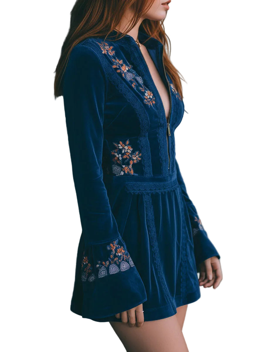 Elsie Women's Dress in Velvet with a Zip and Lace, photo 3