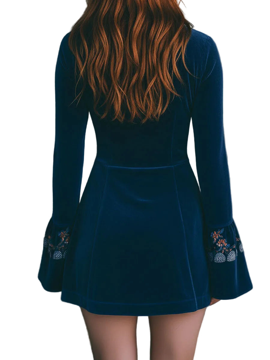 Elsie Women's Dress in Velvet with a Zip and Lace, photo 5