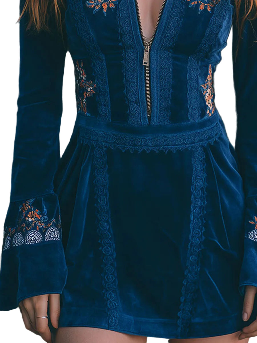 Elsie Women's Dress in Velvet with a Zip and Lace, photo 7