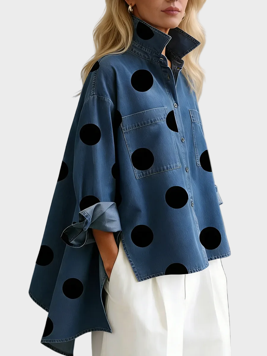 Emilia Women's Top in Denim in a Relaxed Fit with Polka Dots, photo 1