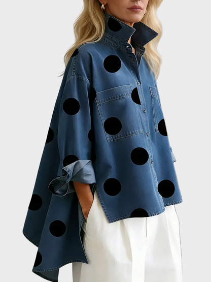 Emilia Women's Top in Denim in a Relaxed Fit with Polka Dots, photo 1