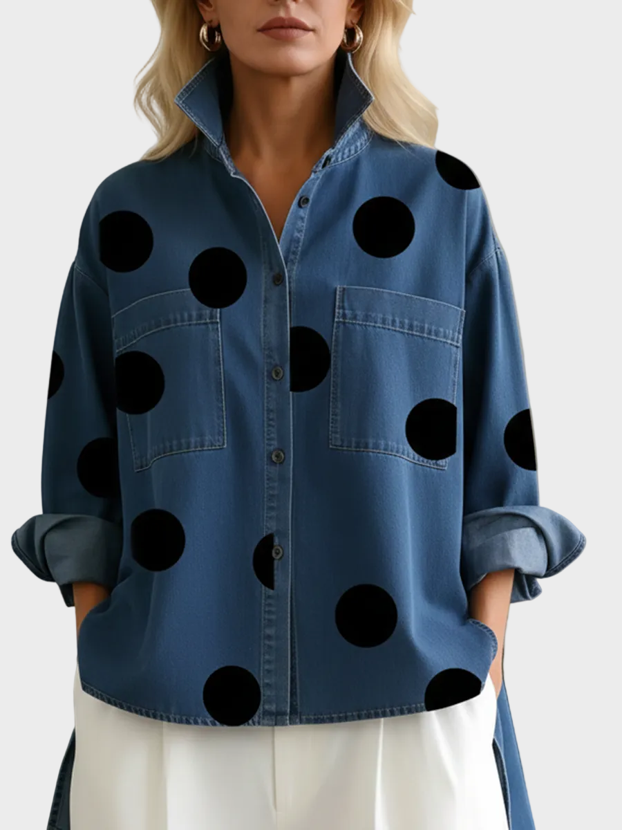 Emilia Women's Top in Denim in a Relaxed Fit with Polka Dots, photo 3