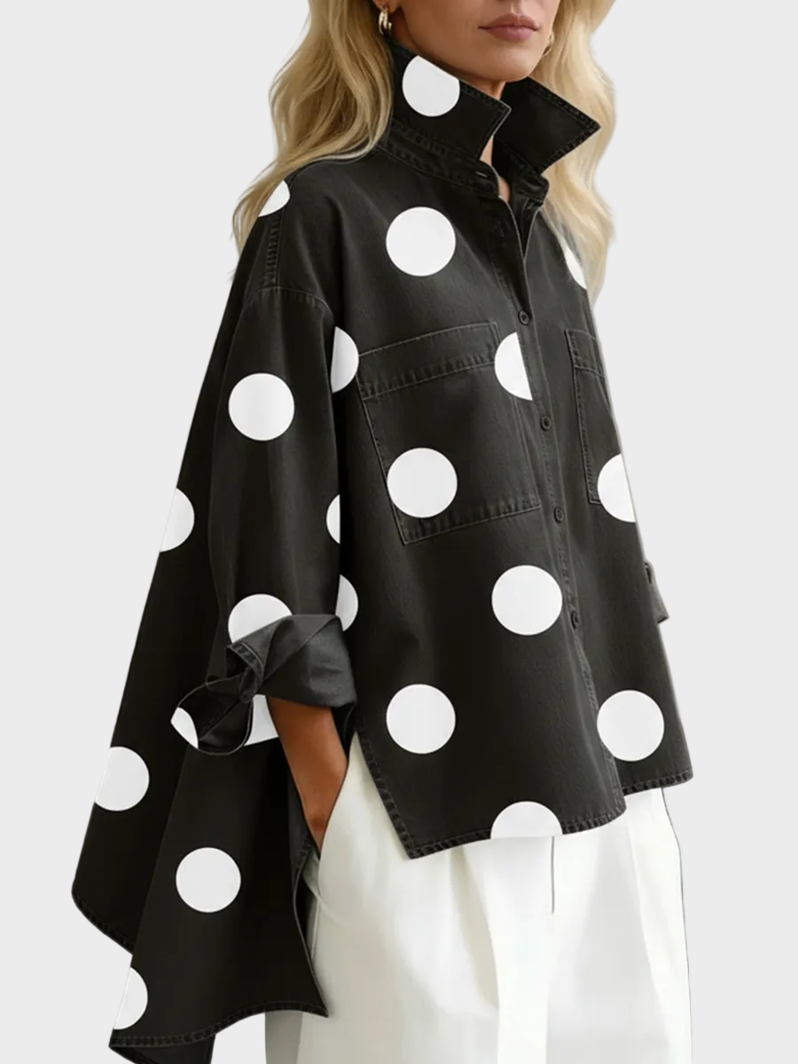 Emilia Women's Top in Denim in a Relaxed Fit with Polka Dots, photo 4