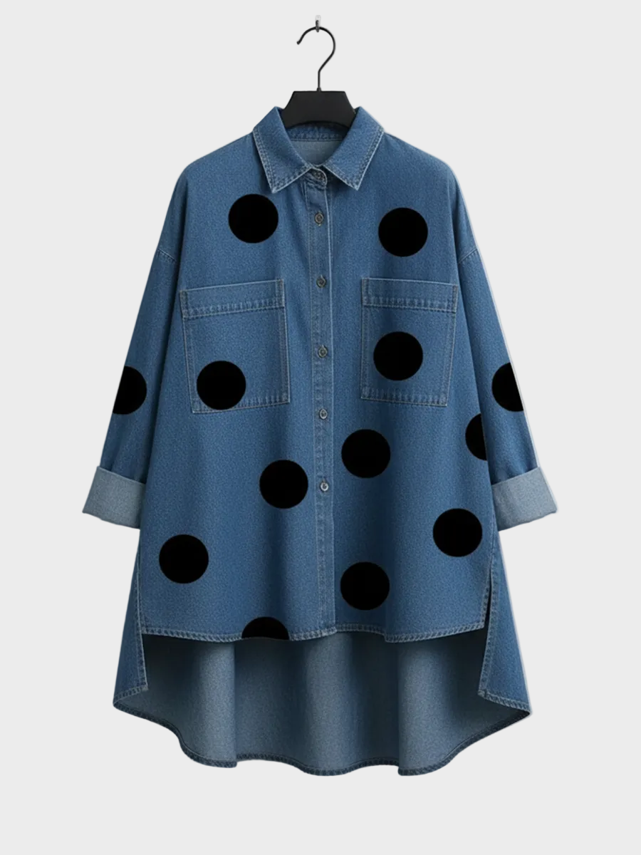Emilia Women's Top in Denim in a Relaxed Fit with Polka Dots, photo 7