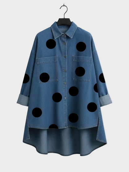 Emilia Women's Top in Denim in a Relaxed Fit with Polka Dots, photo 7