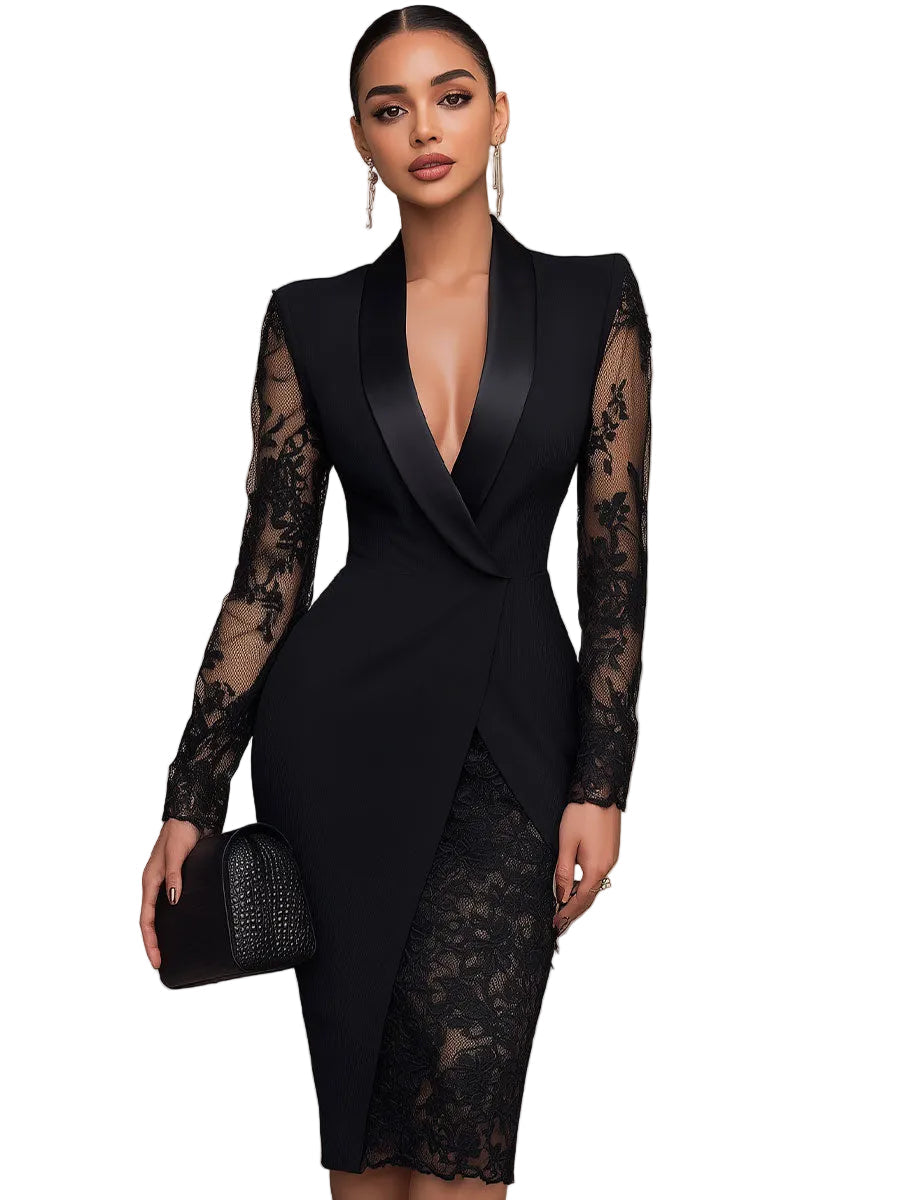 Esme Women's Dress with Long Sleeves in Midi Length and Lace, photo 2