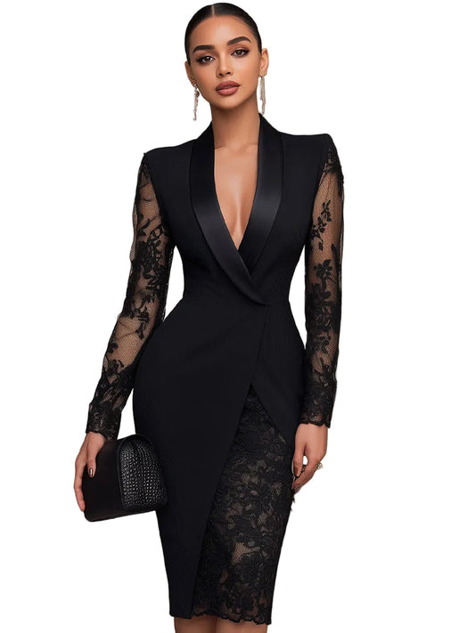 Esme Women's Dress with Long Sleeves in Midi Length and Lace, photo 2