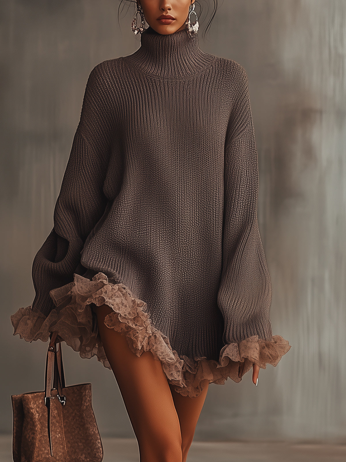 Felicity Women's Dress in Knit with a Turtleneck and Ruffles, photo 1