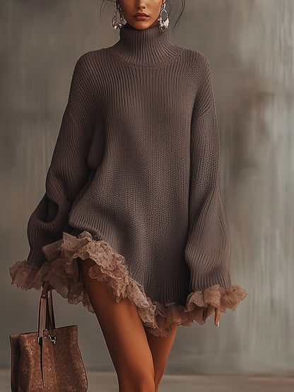 Felicity Women's Dress in Knit with a Turtleneck and Ruffles, photo 1