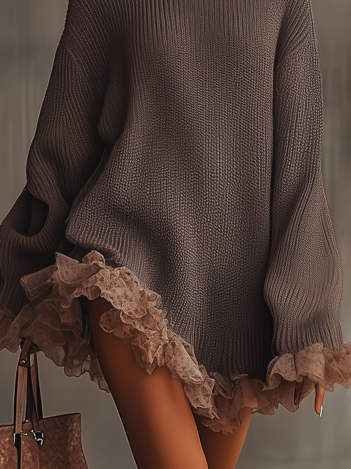 Felicity Women's Dress in Knit with a Turtleneck and Ruffles, photo 2