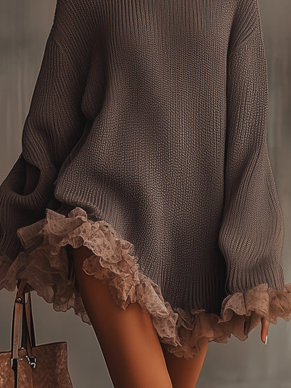 Felicity Women's Dress in Knit with a Turtleneck and Ruffles, photo 2