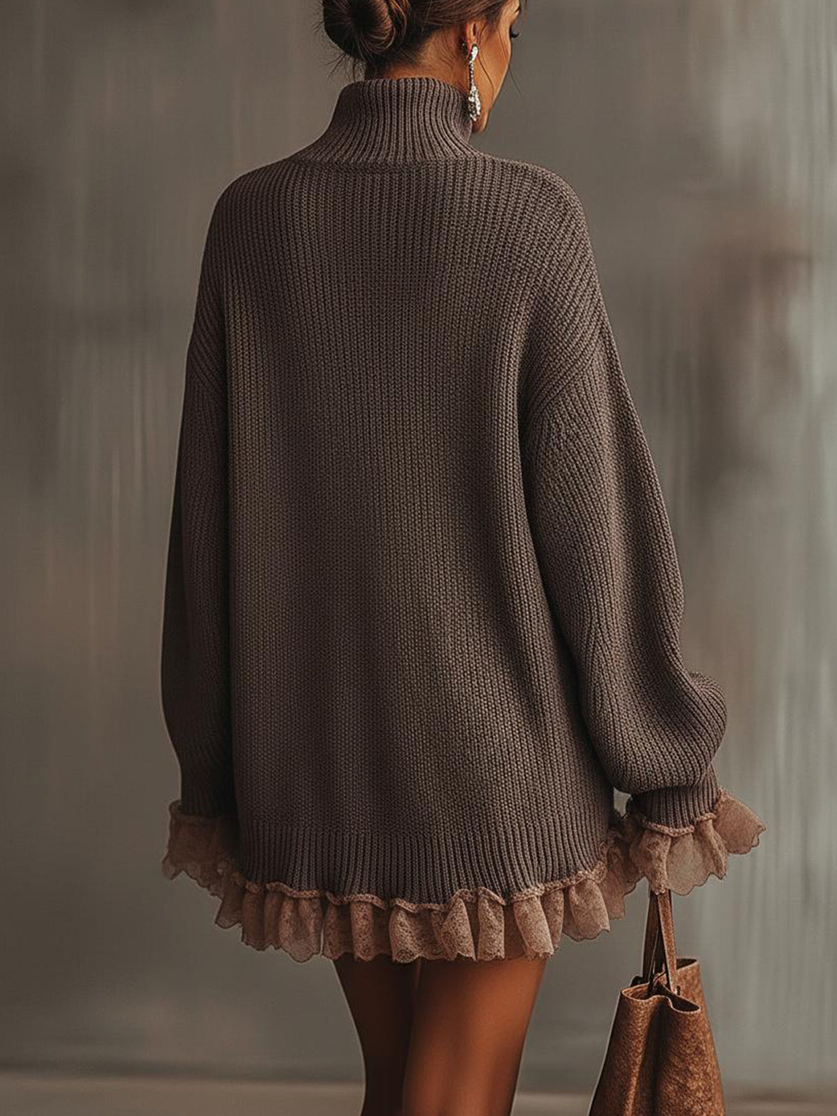 Felicity Women's Dress in Knit with a Turtleneck and Ruffles, photo 3