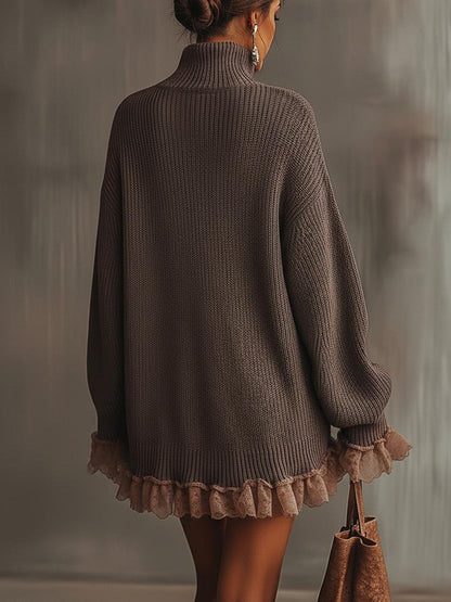 Felicity Women's Dress in Knit with a Turtleneck and Ruffles, photo 3