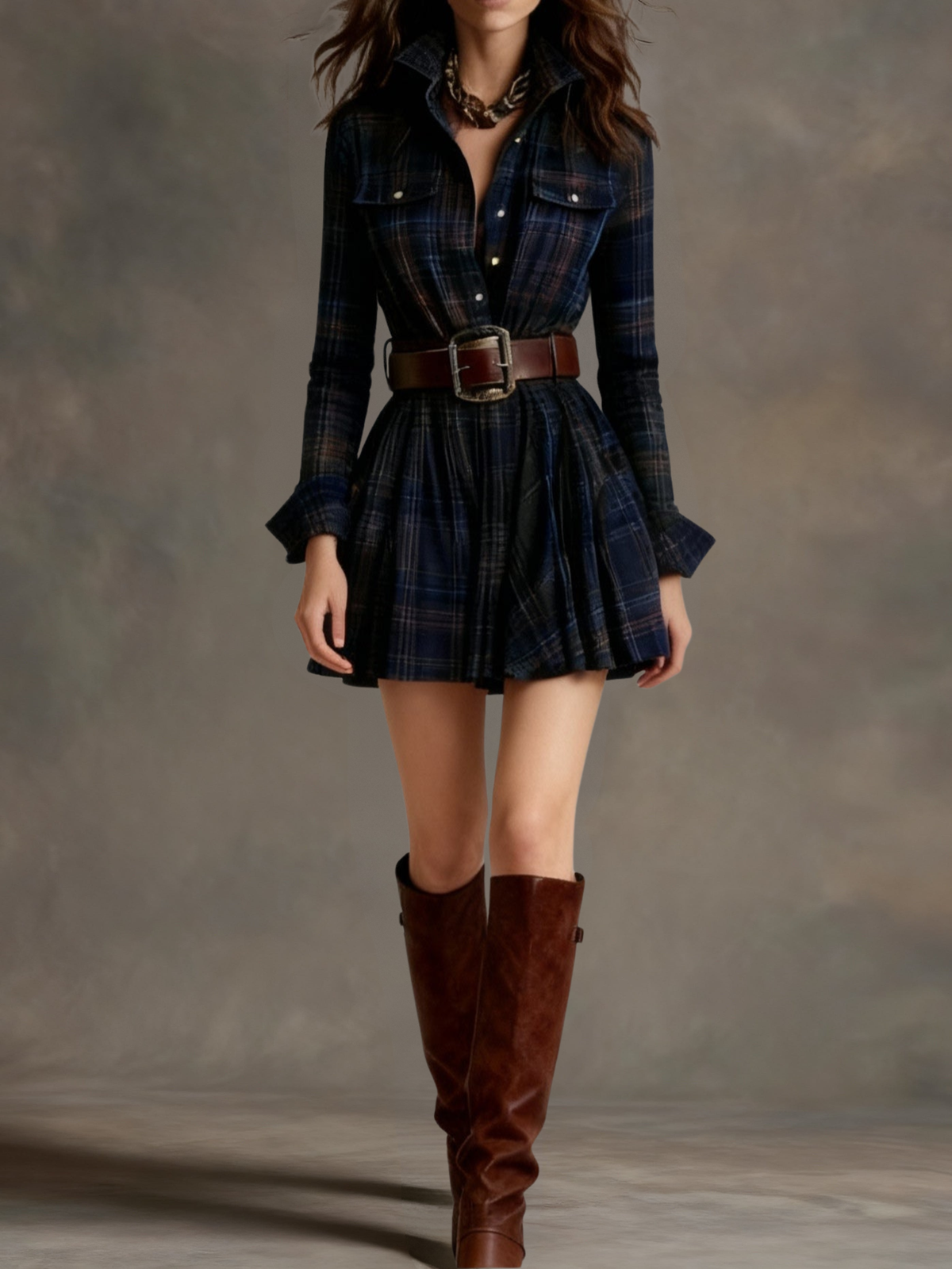 Fern Women's Dress in Mini Length with a Check Pattern, photo 3