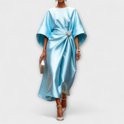 Flora Women's Dress in Satin in Maxi Length in Blue, photo 1