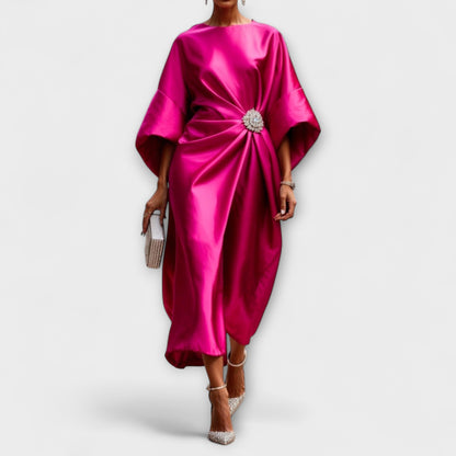 Flora Women's Dress in Satin in Maxi Length in Blue, photo 3