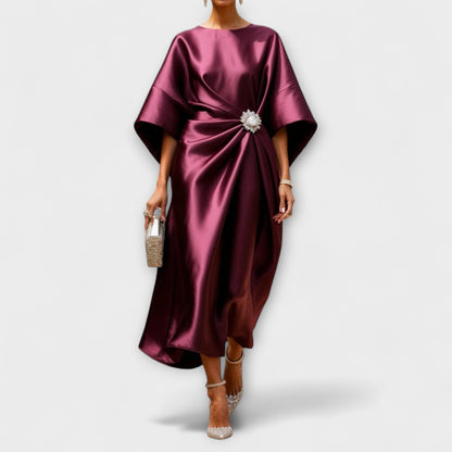Flora Women's Dress in Satin in Maxi Length in Blue, photo 4