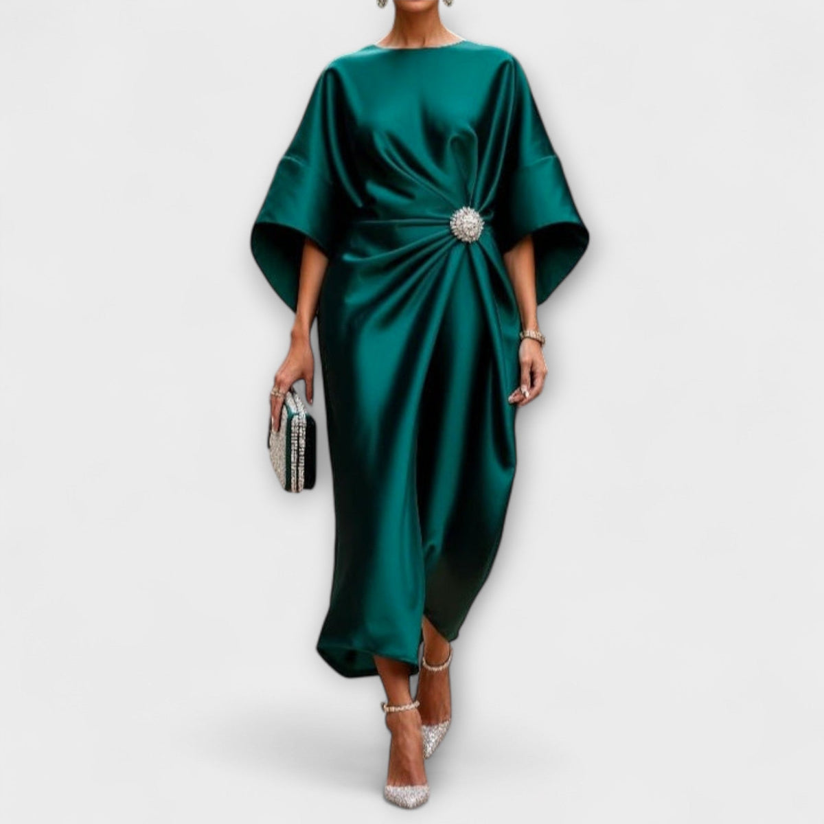 Flora Women's Dress in Satin in Maxi Length in Blue, photo 5