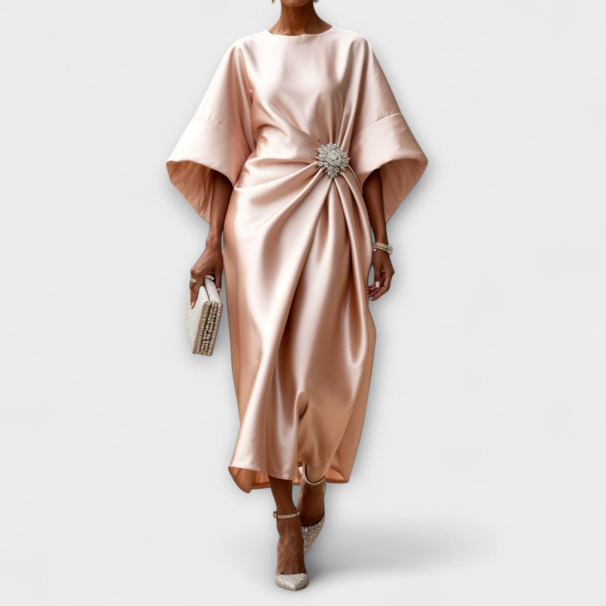 Flora Women's Dress in Satin in Maxi Length in Blue, photo 6