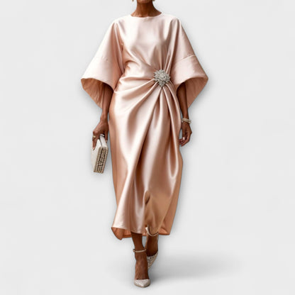 Flora Women's Dress in Satin in Maxi Length in Blue, photo 6