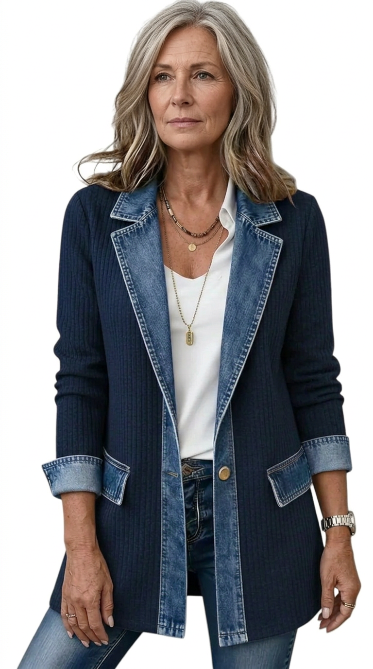 Gemma Women's Jacket with Lapels with Buttons and Colour Blocking, photo 10