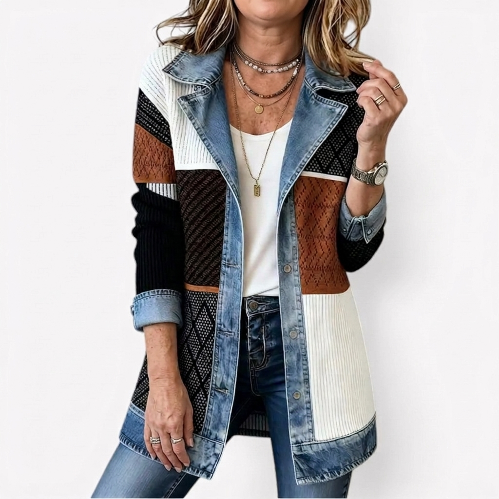 Gemma Women's Jacket with Lapels with Buttons and Colour Blocking, photo 4