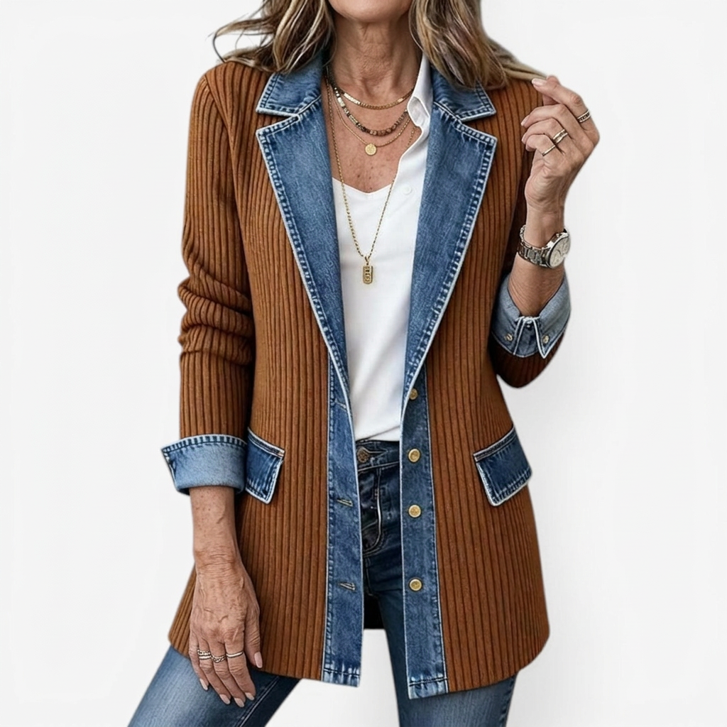 Gemma Women's Jacket with Lapels with Buttons and Colour Blocking, photo 6